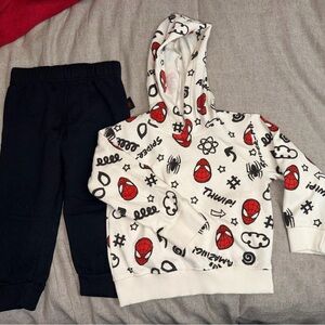 Disney Kids Spider-Man Graphic Hoodie & Navy Jogger Set - White, Red, Black